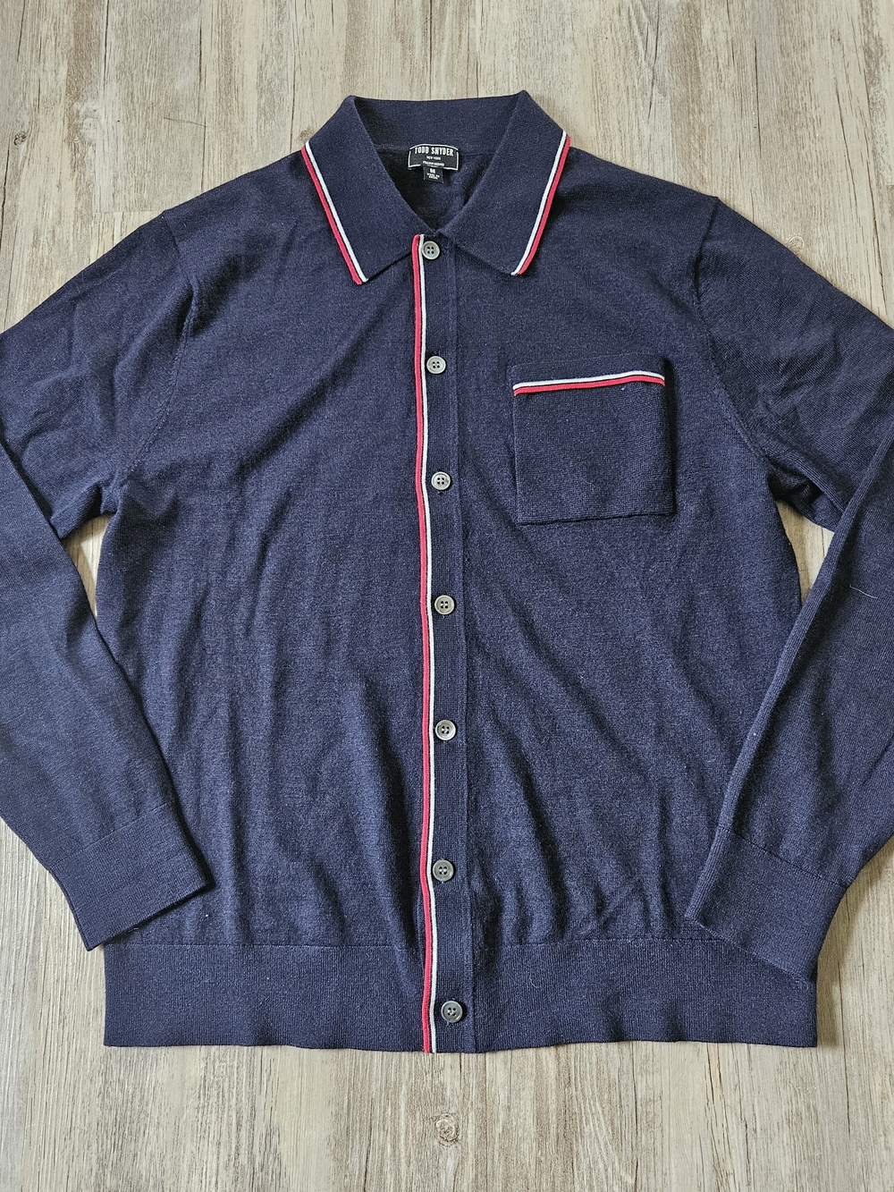 Todd Snyder Men's Merino Wool Navy Blue Button-Up Cardigan Sweater Polo Medium